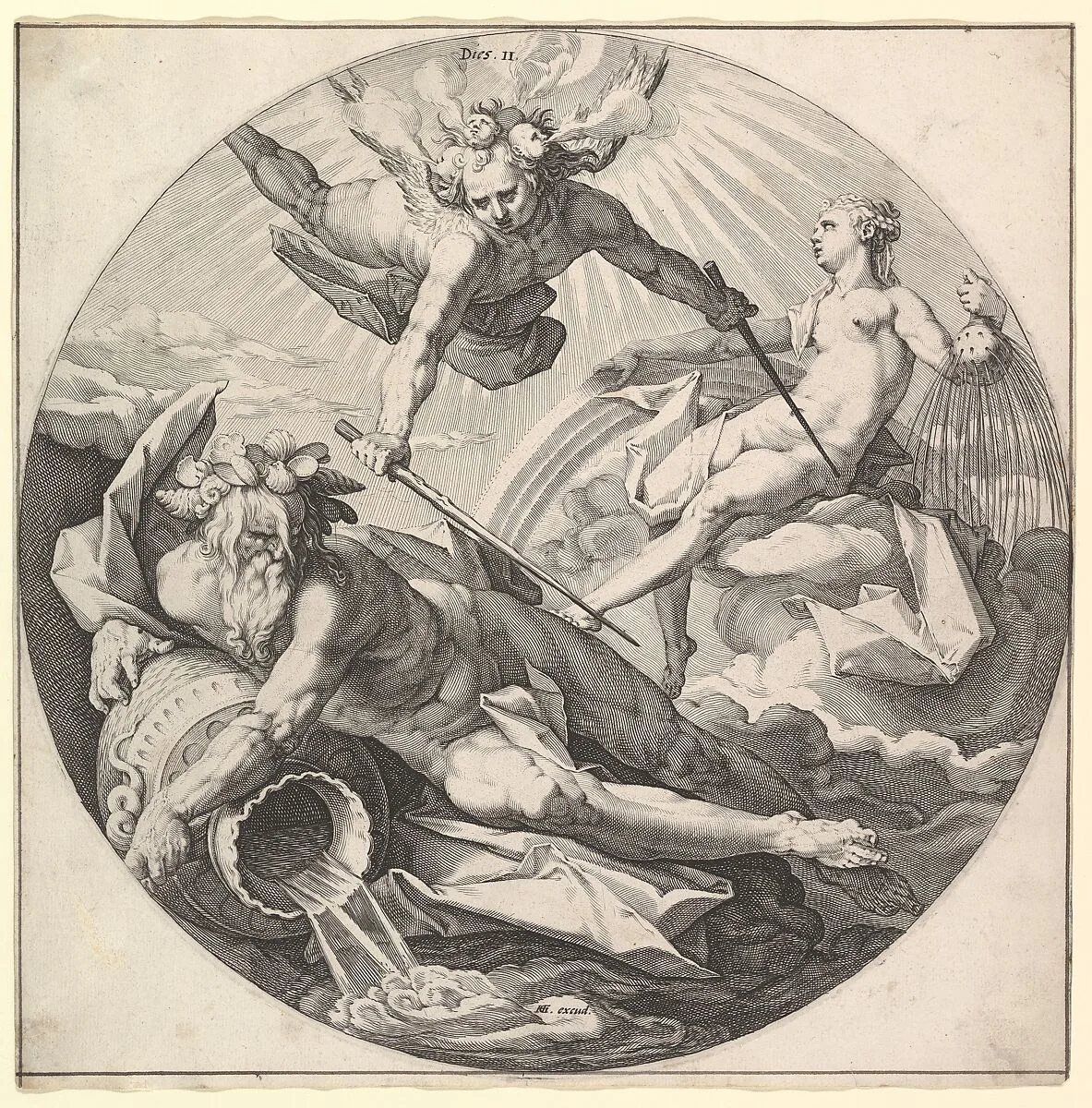 The Second Day (Dies II): The Division of the Waters, plate 2 from The Creation of the World, a series of seven plates — Hendrick Goltzius|Jan Muller|Hendrick Goltzius