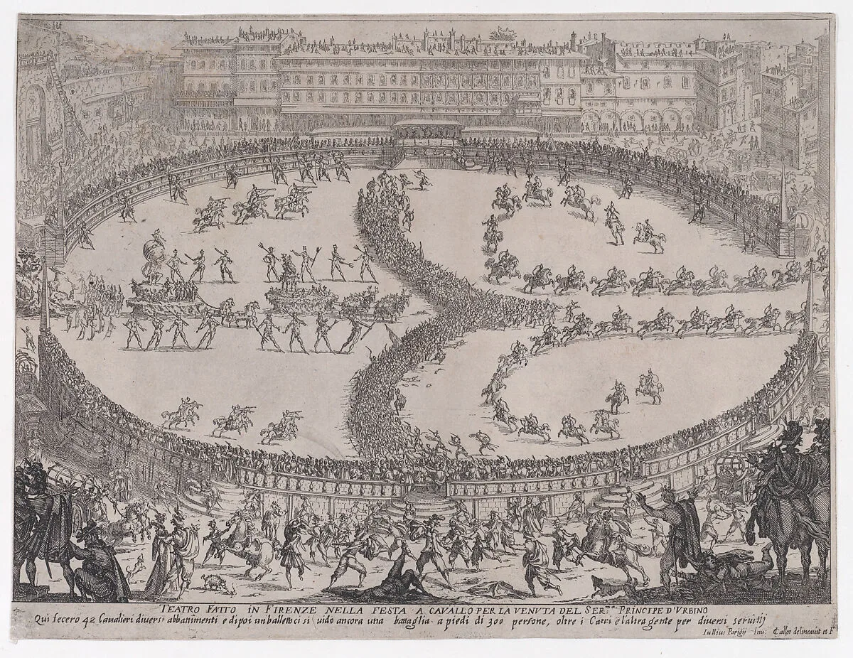Vue d'Ensemble de la Fête (View of the Ensemble of the Festival), from Guerre de Beaute (Guerra di Bellezza) (War of Beauty) — Jacques Callot