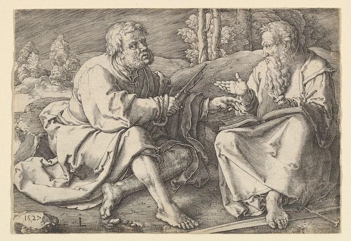 Sts. Peter and Paul Seated in a Landscape — Lucas van Leyden
