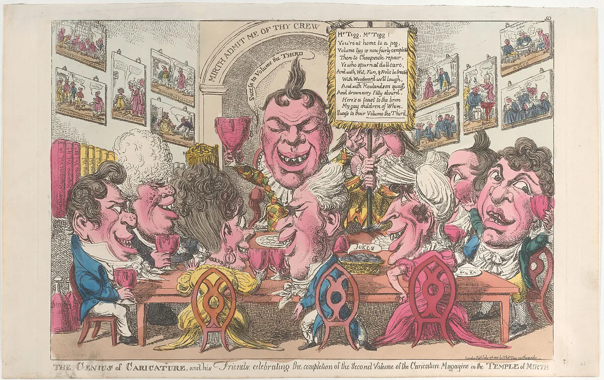 The Genius of Caricature, and his Friends, celebrating the completion of the Second Volume of the Caricature Magazine in the Temple of Mirth — Thomas Tegg|Thomas Rowlandson|George Murgatroyd Woodward