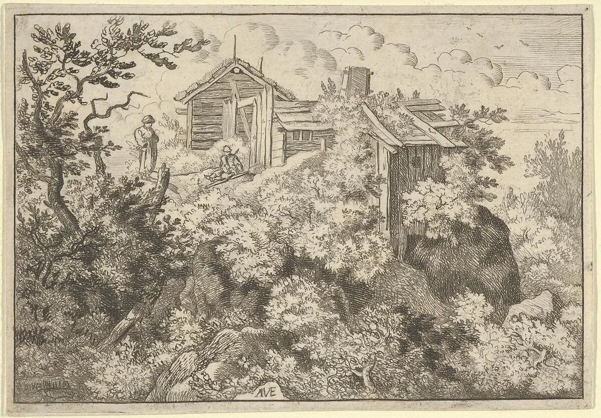 The Three Cottages on the Hill — Allart van Everdingen
