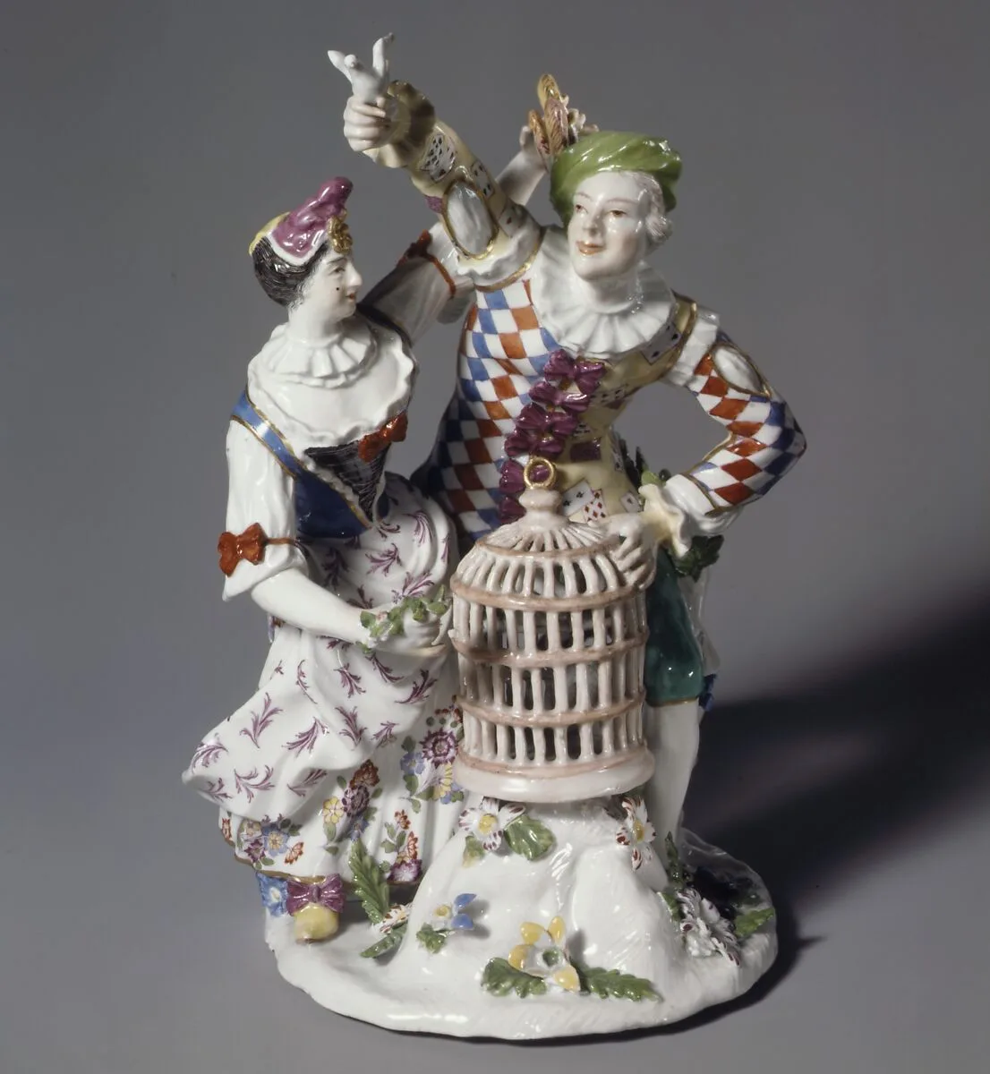 Harlequin and Columbine with birdcage — Johann Friedrich Kändler|Ansbach Pottery and Porcelain Manufactory