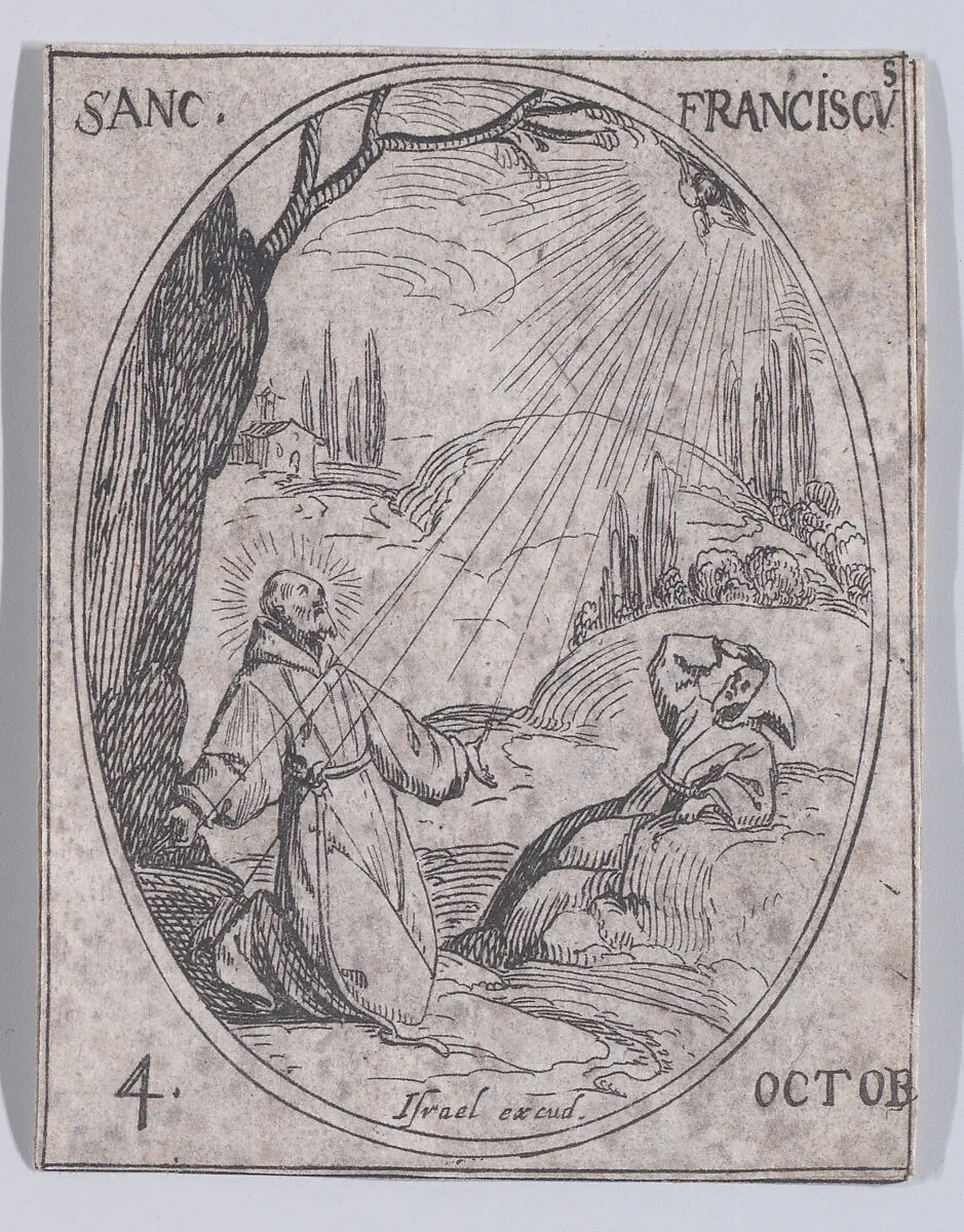 S. François (St. Francis), October 4th, from "Les Images De Tous Les Saincts et Saintes de L'Année" (Images of All of the Saints and Religious Events of the Year) — Jacques Callot|Israël Henriet