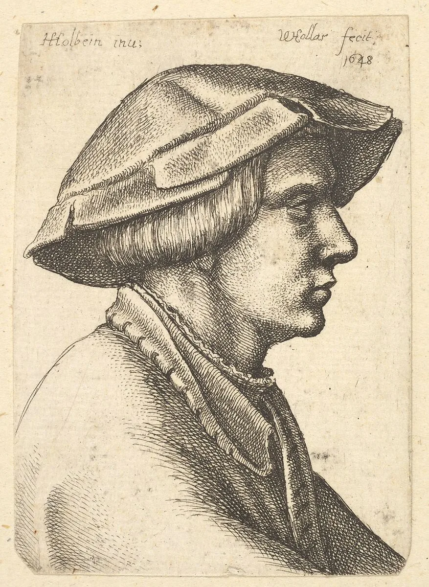 Head of young man wearing hat in profile to right — Wenceslaus Hollar|Hans Holbein the Younger