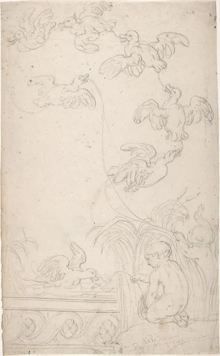 Ornament with Children Catching Ducks on Baited Strings