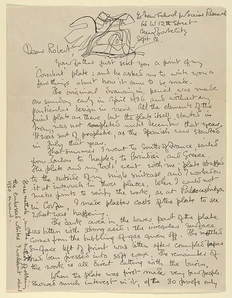 Letter to Robert Lewis Isaacson 1st page, discussing Combat (1936) — Stanley William Hayter