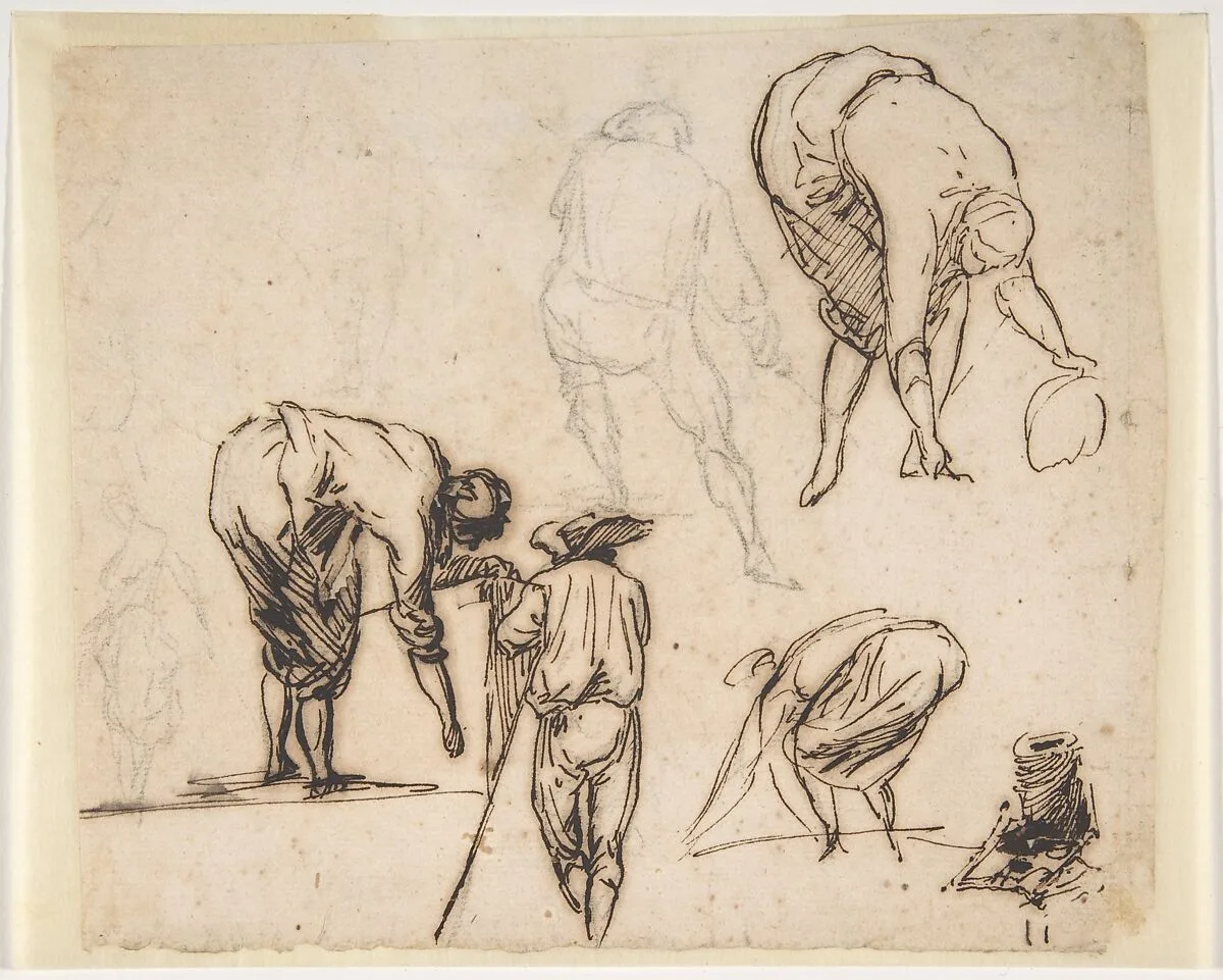 Standing Figure and Figures Bending Over — Micco Spadaro (Domenico Gargiulo)