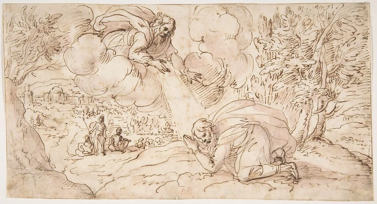God the Father Appearing to a Kneeling Figure — Micco Spadaro (Domenico Gargiulo)