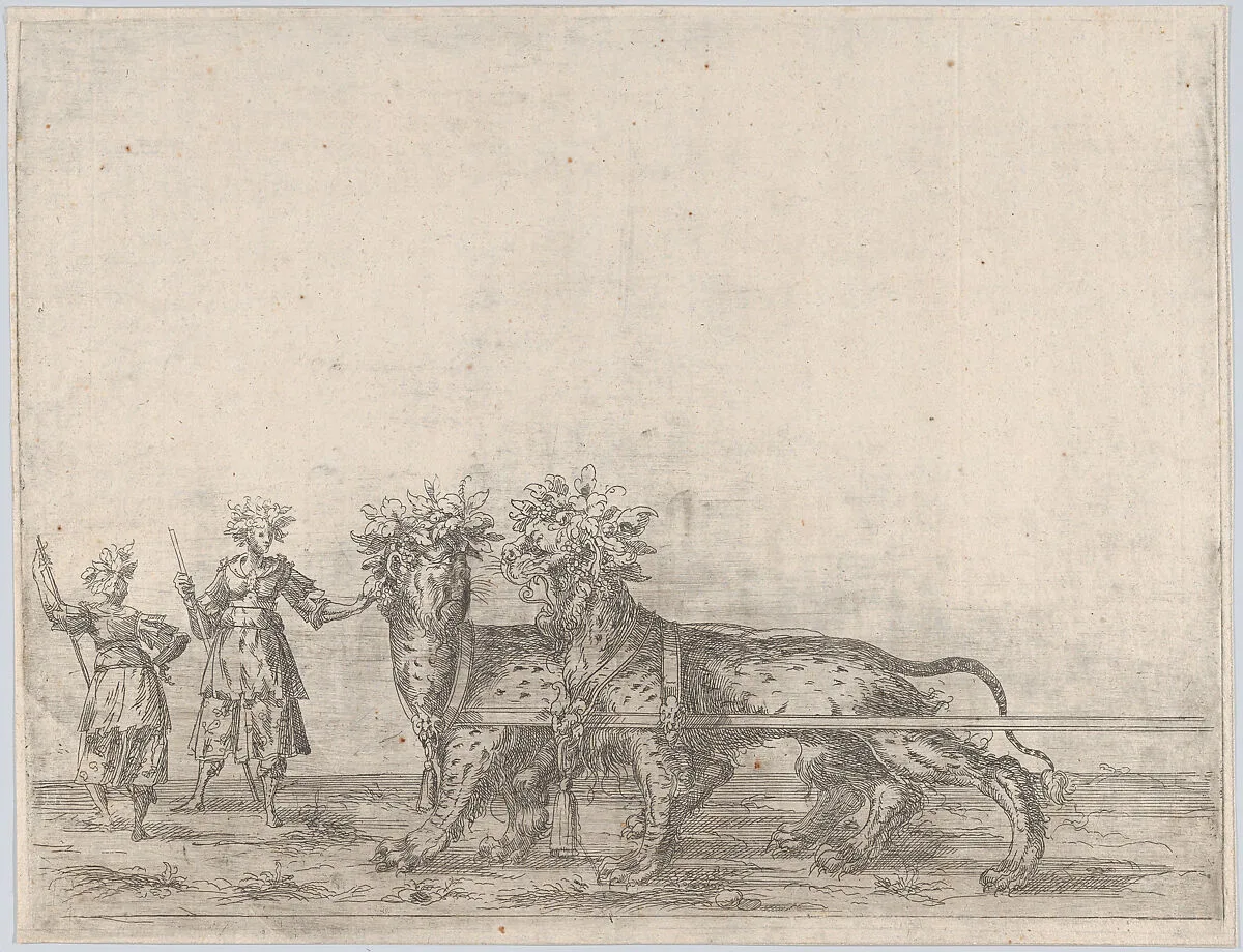 Procession, with two figures and two lions — Anonymous, German, 16th century