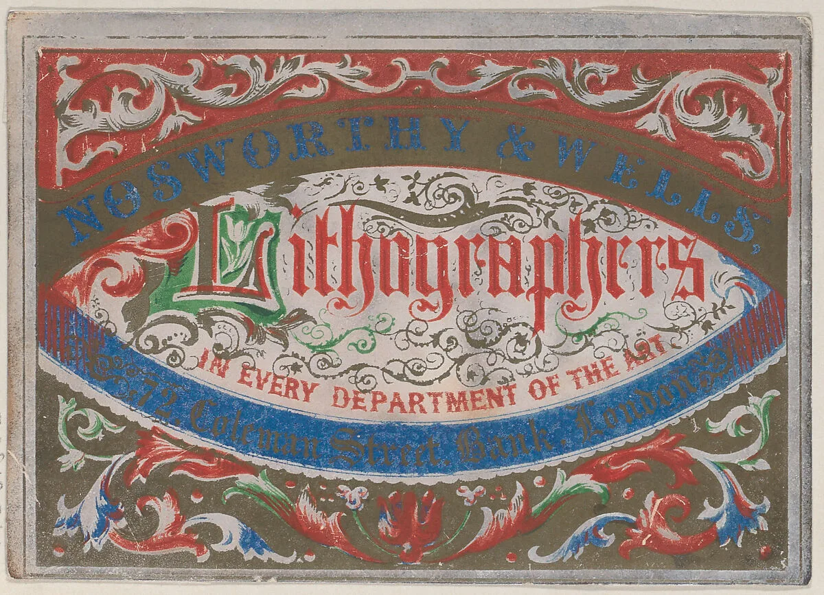 Trade Card for Nosworthy & Wells, Lithographers — Anonymous, British, 19th century