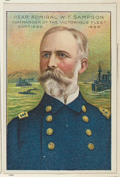 Rear Admiral William T. Sampson, Commander of the Victorious Fleet, Santiago 1898, from the "Heroes of History" series (T68), issued with Miners Extra Smoking Tobacco, Natural Leaf Scrap, and Royal Bengals Little Cigars — Royal Bengals Little Cigars|William T. Sampson