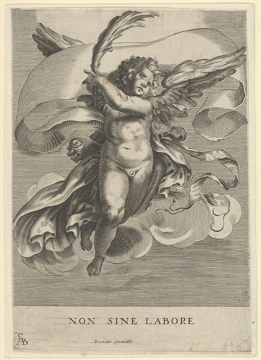 Winged genius holding a olive branch and a banderole — Cherubino Alberti (Zaccaria Mattia)|Mariette