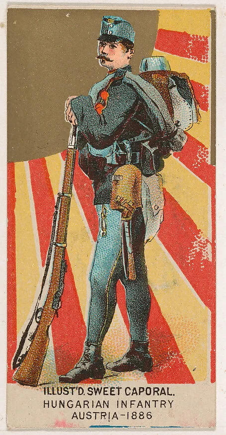 Hungarian Infantry, Austria, 1886, from the Military Series (N224) issued by Kinney Tobacco Company to promote Sweet Caporal Cigarettes — Kinney Brothers Tobacco Company