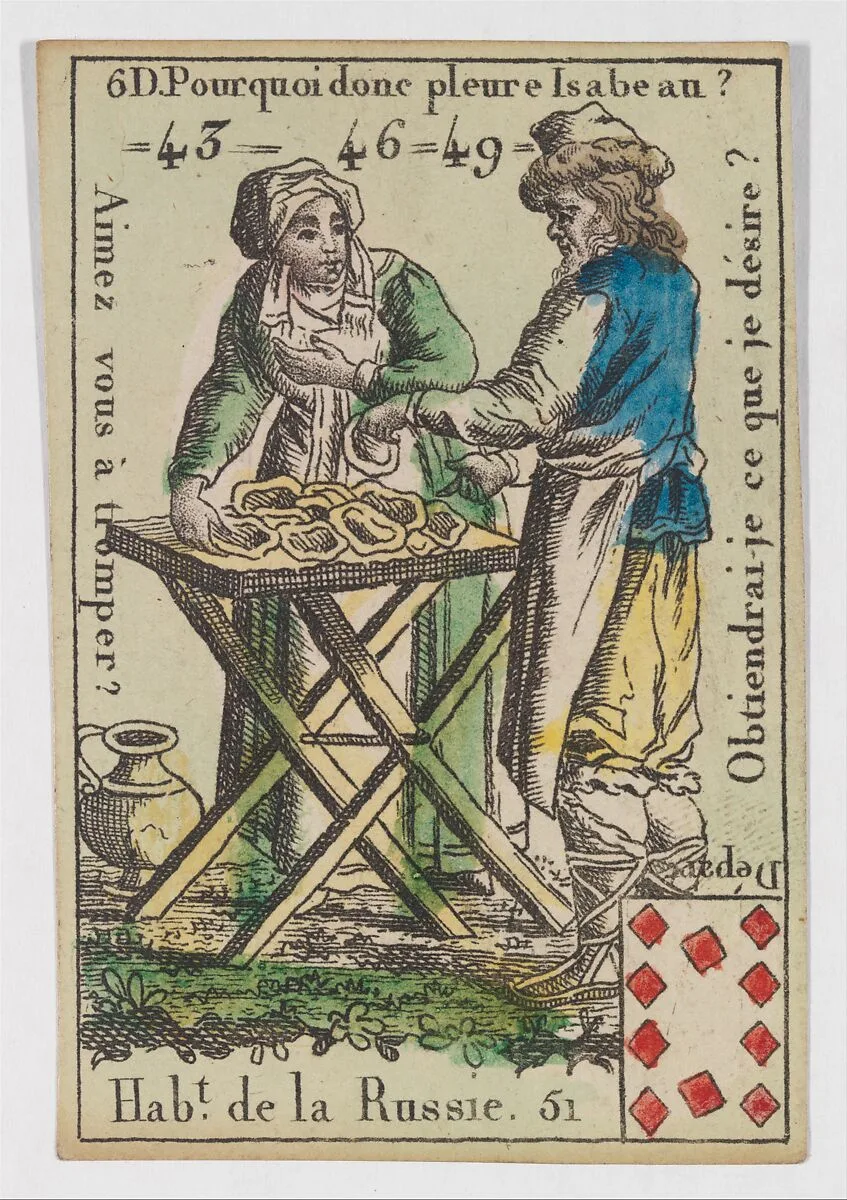 Hab.t de la Russie, from the playing cards (for quartets) "Costumes des Peuples Étrangers" — Anonymous, French, 18th century