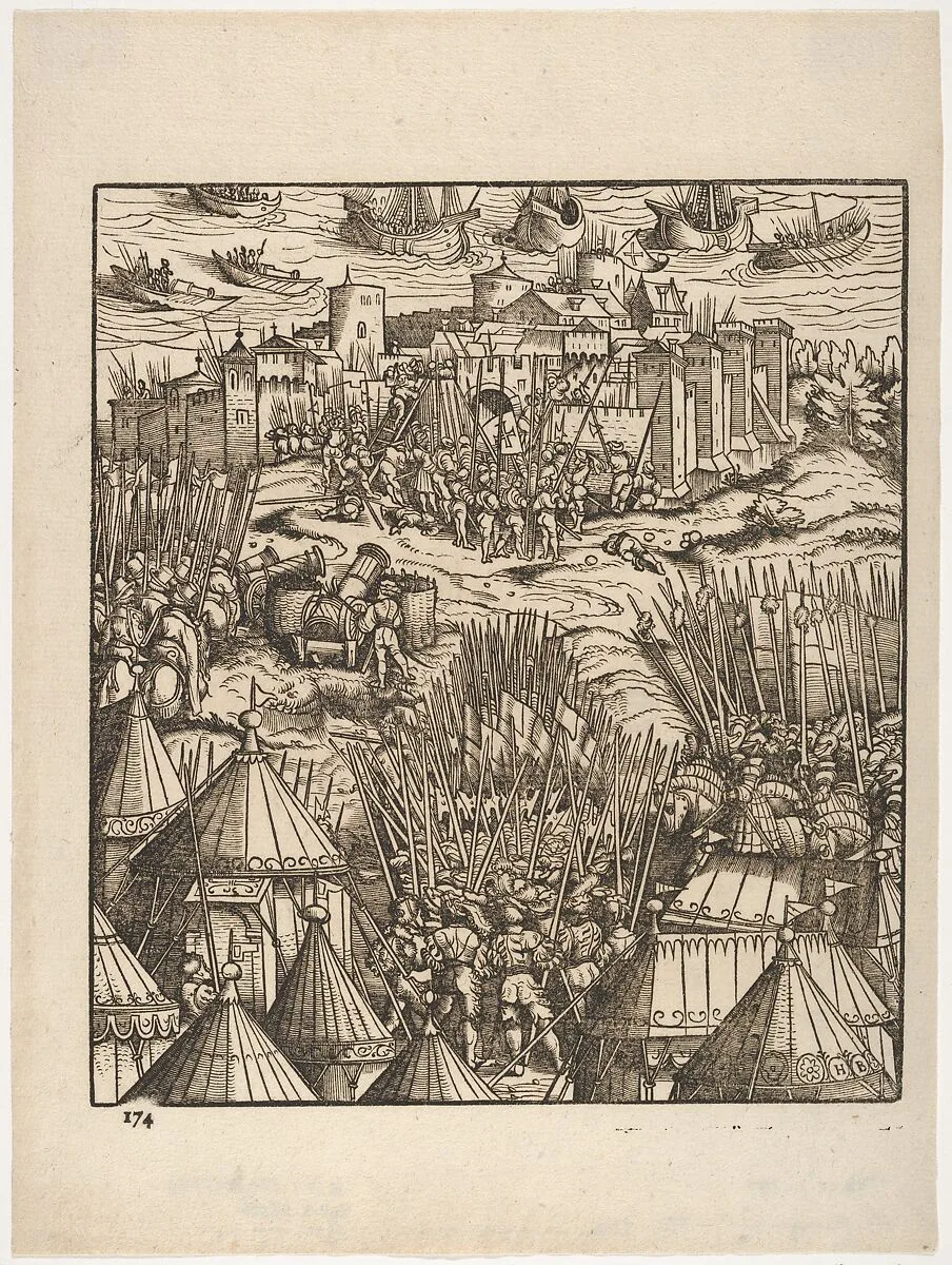 Storming of Moran, at the Shore, from Der Weisskunig — Hans Burgkmair|Jost de Negker|Marx Treitz-Sauerwein von Ehrentreitz