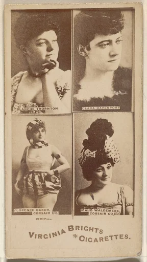 Blanche Thornton/ Clara Davenport/ Florence Baker, Corsair Co./ Maud Waldemere, Corsair Co., from the Actors and Actresses series (N45, Type 4) for Virginia Brights Cigarettes