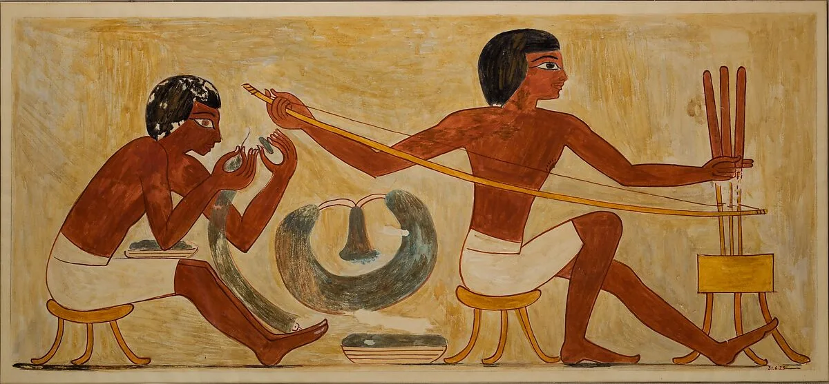 Stringing and Drilling Beads, Tomb of Rekhmire — Nina de Garis Davies