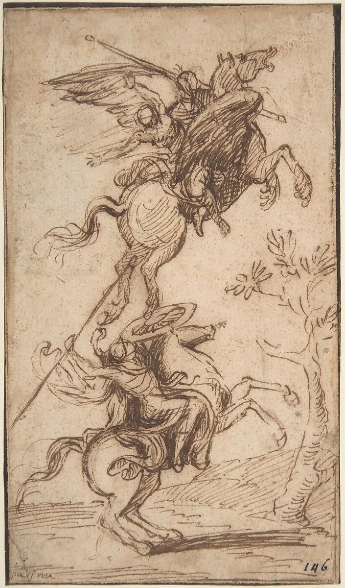 The Sorcerer Atlante Abducting Pinabello's Lady (Ariosto, Orlando Furioso, canto II, 38) — Nicolas Poussin