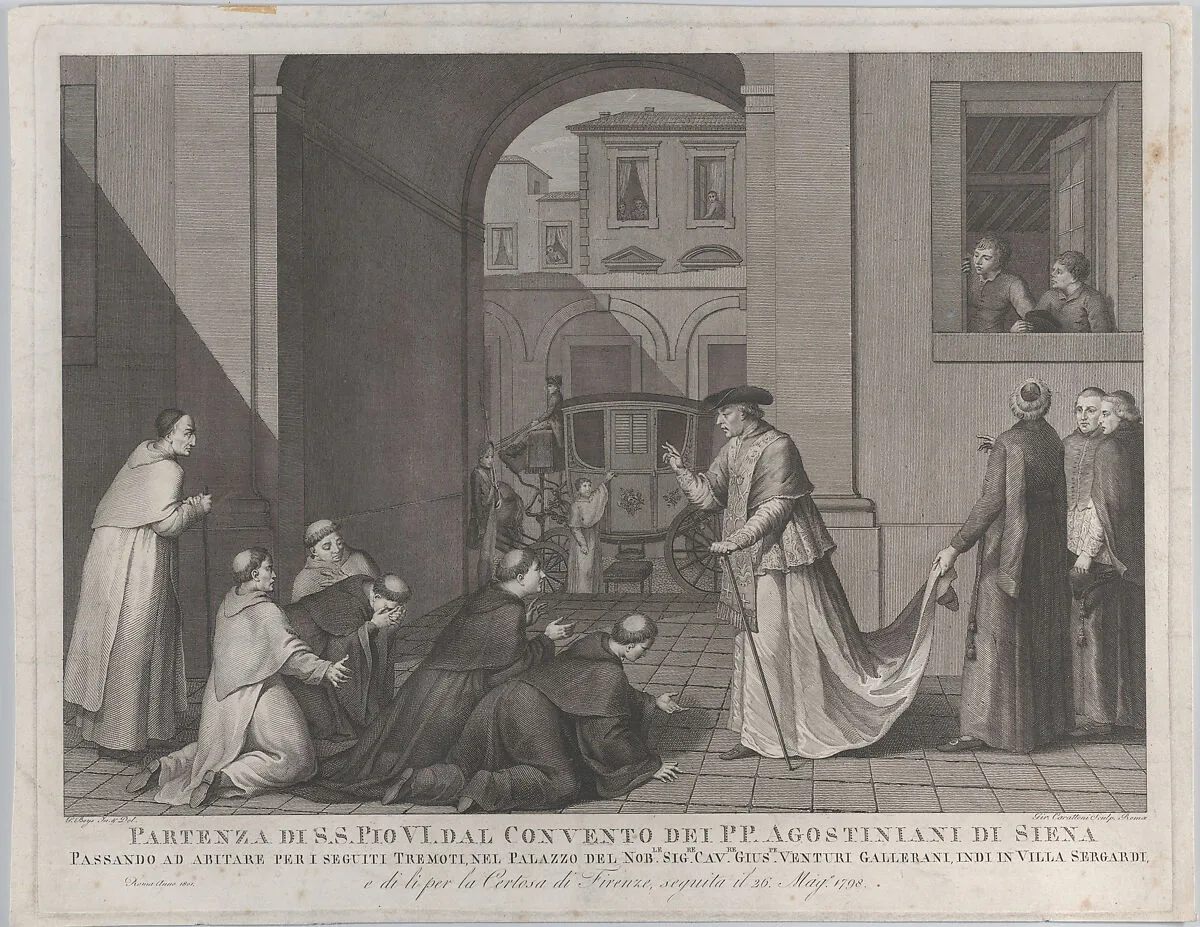 Pope Pius VI taking leave of the Augustinian monks in Siena — Girolamo Carattoni|Pope Pius VI|Giacomo Beys