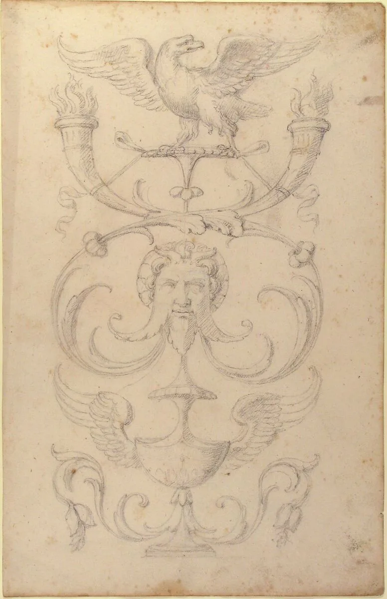 Drawing of a Grotesque after a 16th-century Decorative Relief. — Filippo Cretoni