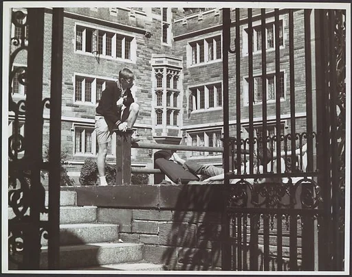 [Three Young Men in Conversation, Yale University Campus, New Haven, Connecticut, Possibly for Unpublished Fortune Portfolio "The Clothes"]