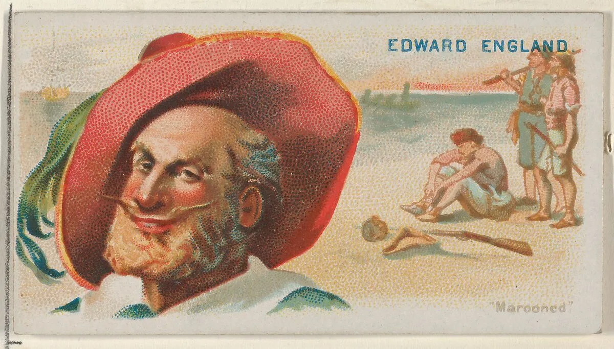 Edward England, Marooned, from the Pirates of the Spanish Main series (N19) for Allen & Ginter Cigarettes — George S. Harris & Sons|Allen & Ginter