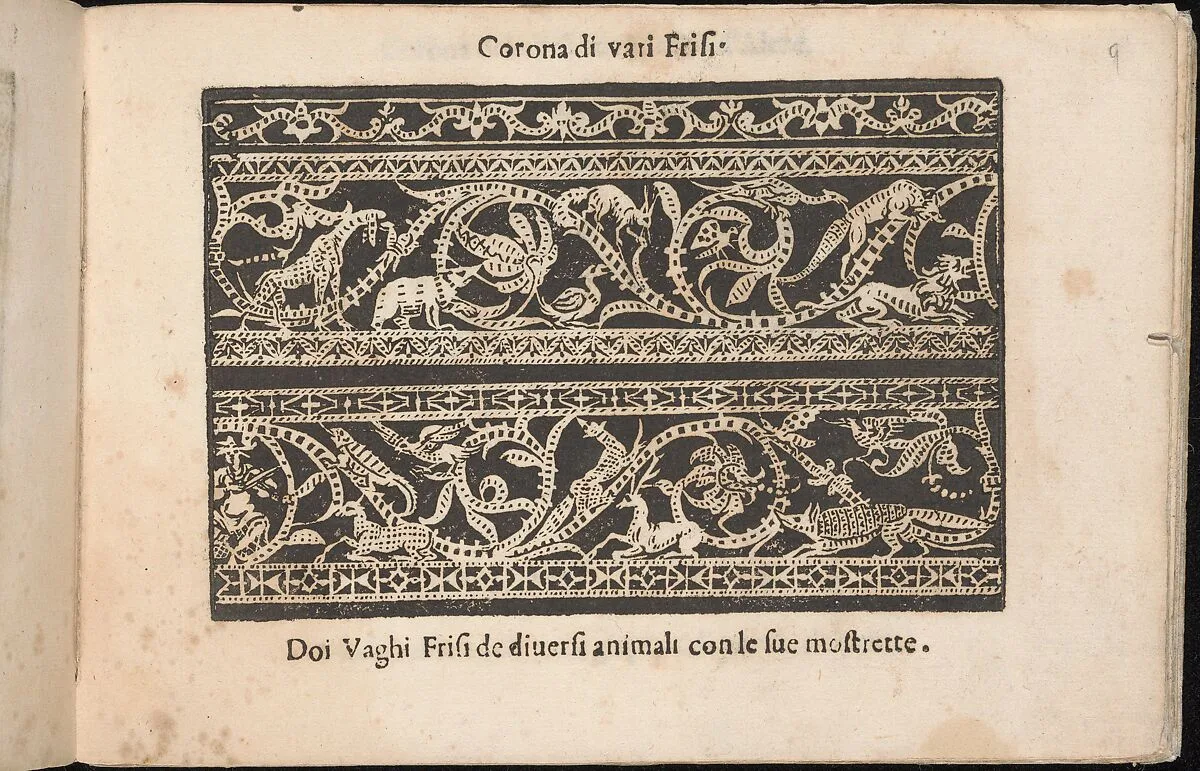 Corona delle Nobile et Virtuose Donne, Libro Terzo, page 9 (recto) — Alessandro de' Vecchi|Cesare Vecellio