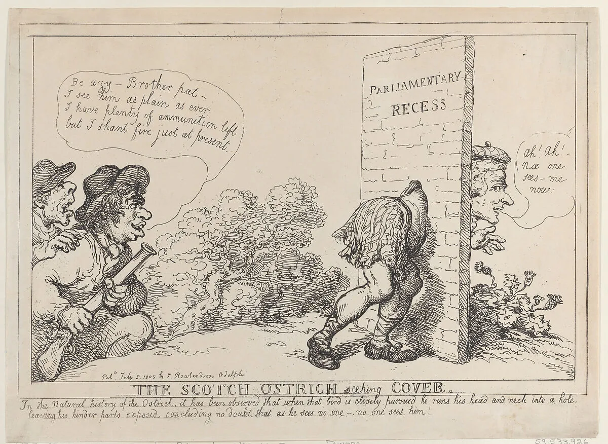 The Scotch Ostrich Seeking Cover — Henry Dundas, 1st Viscount Melville|Thomas Rowlandson