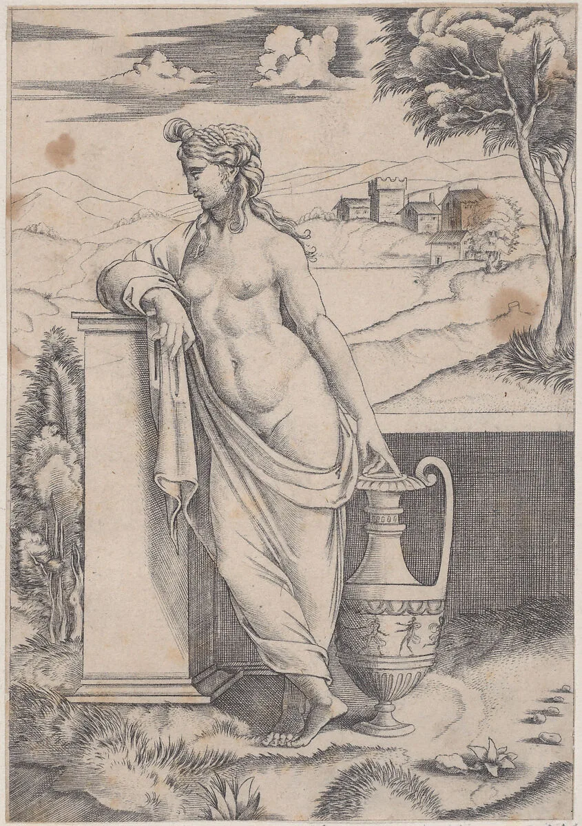 Woman Standing near a Vase — Agostino Veneziano (Agostino dei Musi)|Raphael (Raffaello Sanzio or Santi)