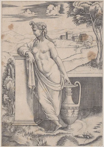 Woman Standing near a Vase