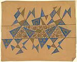 Panel with Blue and Gold Triangles with a Floral Band at Center — Anonymous, French, 20th century