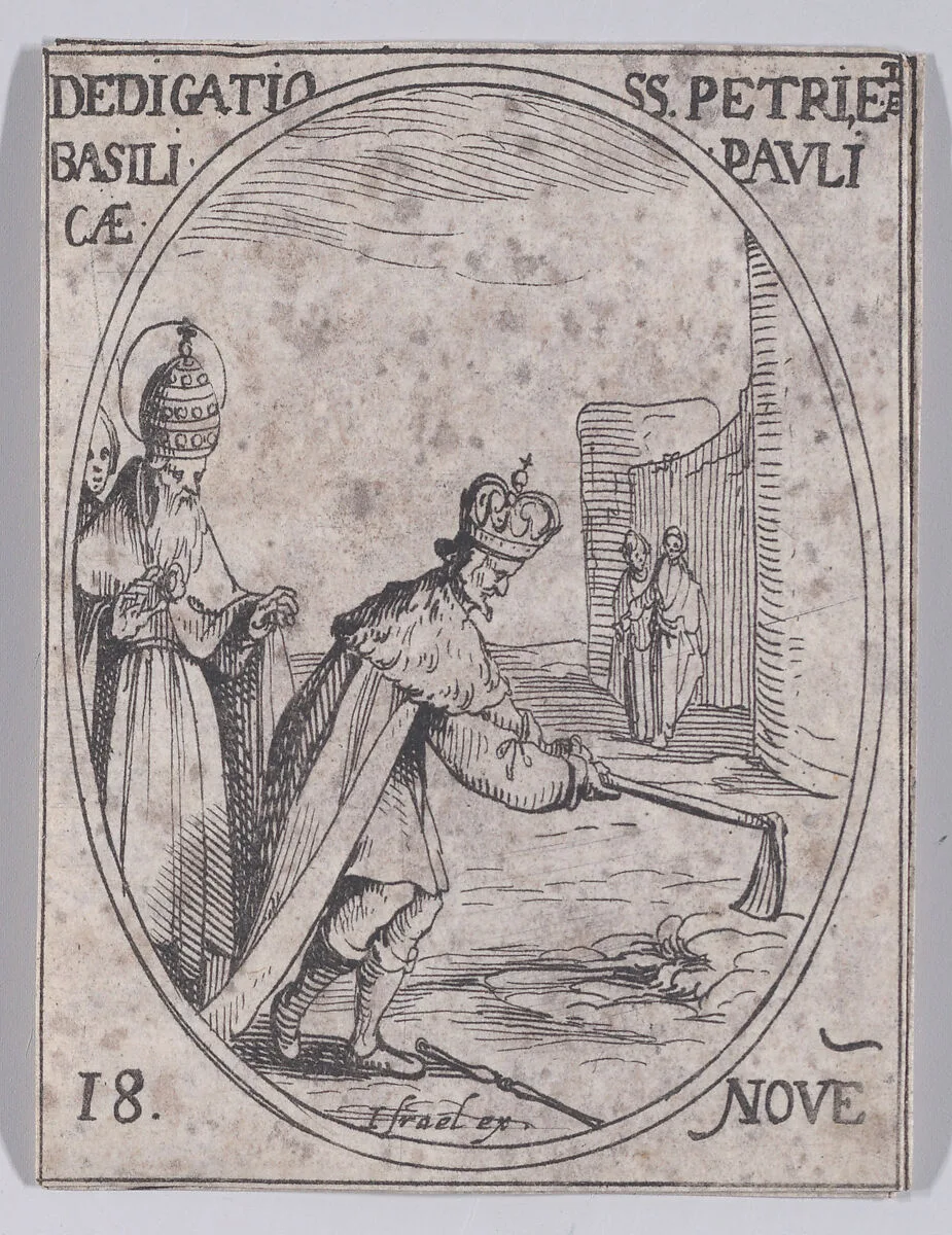 Dédicace des Basiliques S. Pierre et S. Paul (Dedication of Basilicas St. Peter and St. Paul), November 18th, from "Les Images De Tous Les Saincts et Saintes de L'Année" (Images of All of the Saints and Religious Events of the Year) — Israël Henriet|Jacques Callot