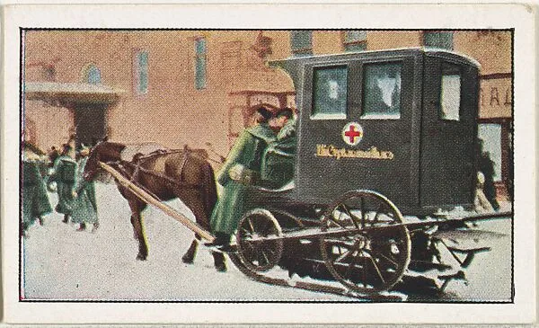 Card No. 225, Red Cross Ambulance on Snow-Runners, from the World War I Scenes series (T121) issued by Sweet Caporal Cigarettes — Underwood & Underwood|American Tobacco Company