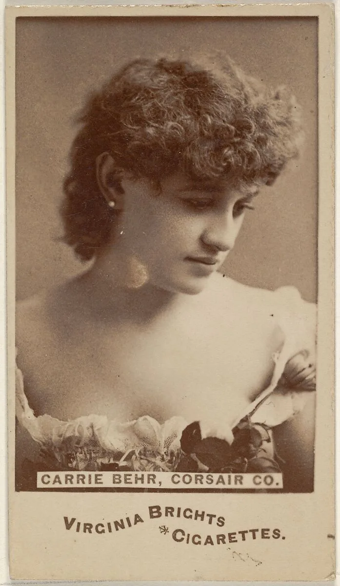 Carrie Behr, Corsair Co., from the Actors and Actresses series (N45, Type 6) for Virginia Brights Cigarettes — Allen & Ginter