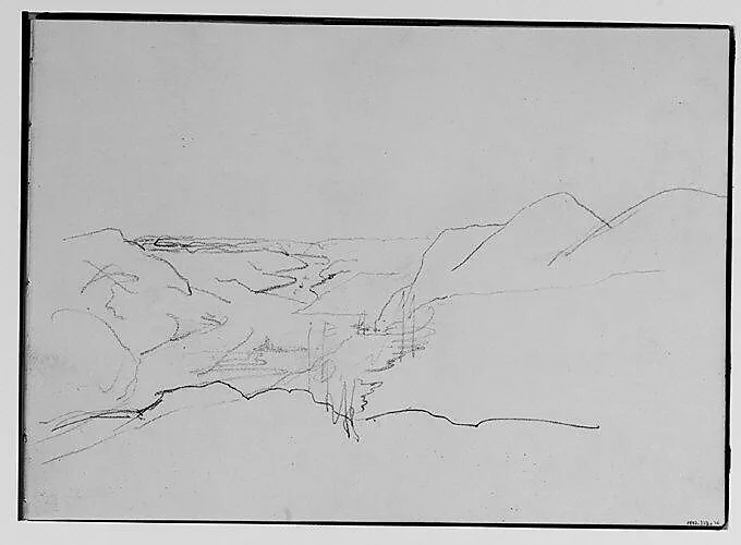 Outline of a Mountain and River View (from Sketchbook) — Thomas Hewes Hinckley