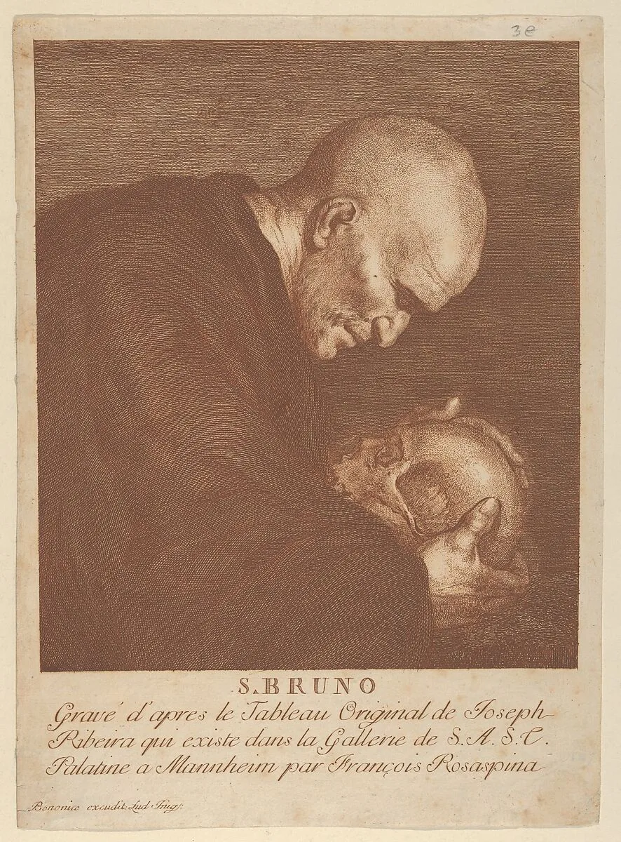 Saint Bruno meditating on a skull — Jusepe de Ribera (called Lo Spagnoletto)|Lodovico Inig|Francesco Rosaspina