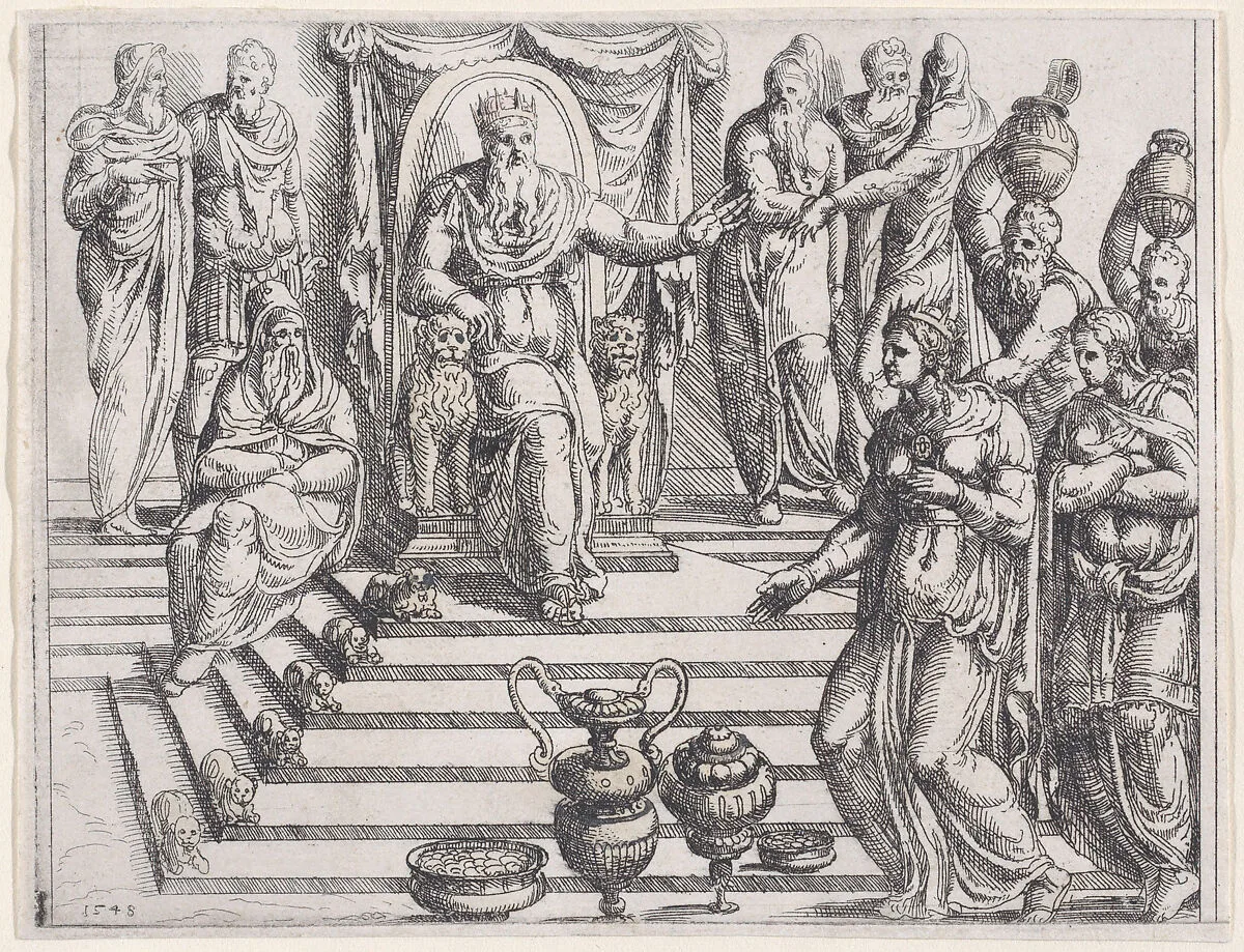 The Queen of Sheba and Solomon, from Old and New Testaments — Augustin Hirschvogel