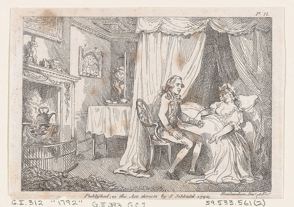 Lady Booby attempts to seduce the immaculate Joseph, from "The Adventures of Joseph Andrews, and His Friend Mr. Abraham Adams" — Henry Fielding|Thomas Rowlandson|James Sibbald