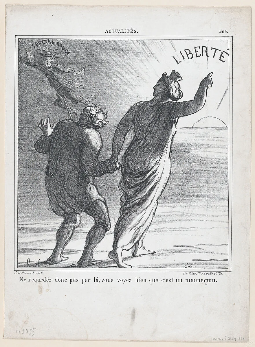 Don't look in that direction, don't you see that it's just a scare-crow, from 'News of the day,' published in "Le Charivari" — Honoré Daumier|Walter Frères|Arnaud de Vresse
