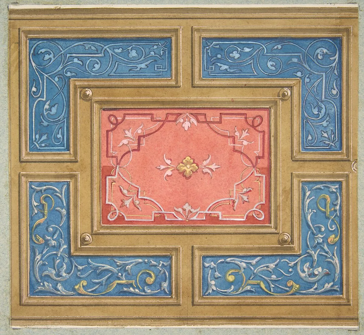 Design for a coffered ceiling with painted panels — Jules-Edmond-Charles Lachaise|Eugène-Pierre Gourdet