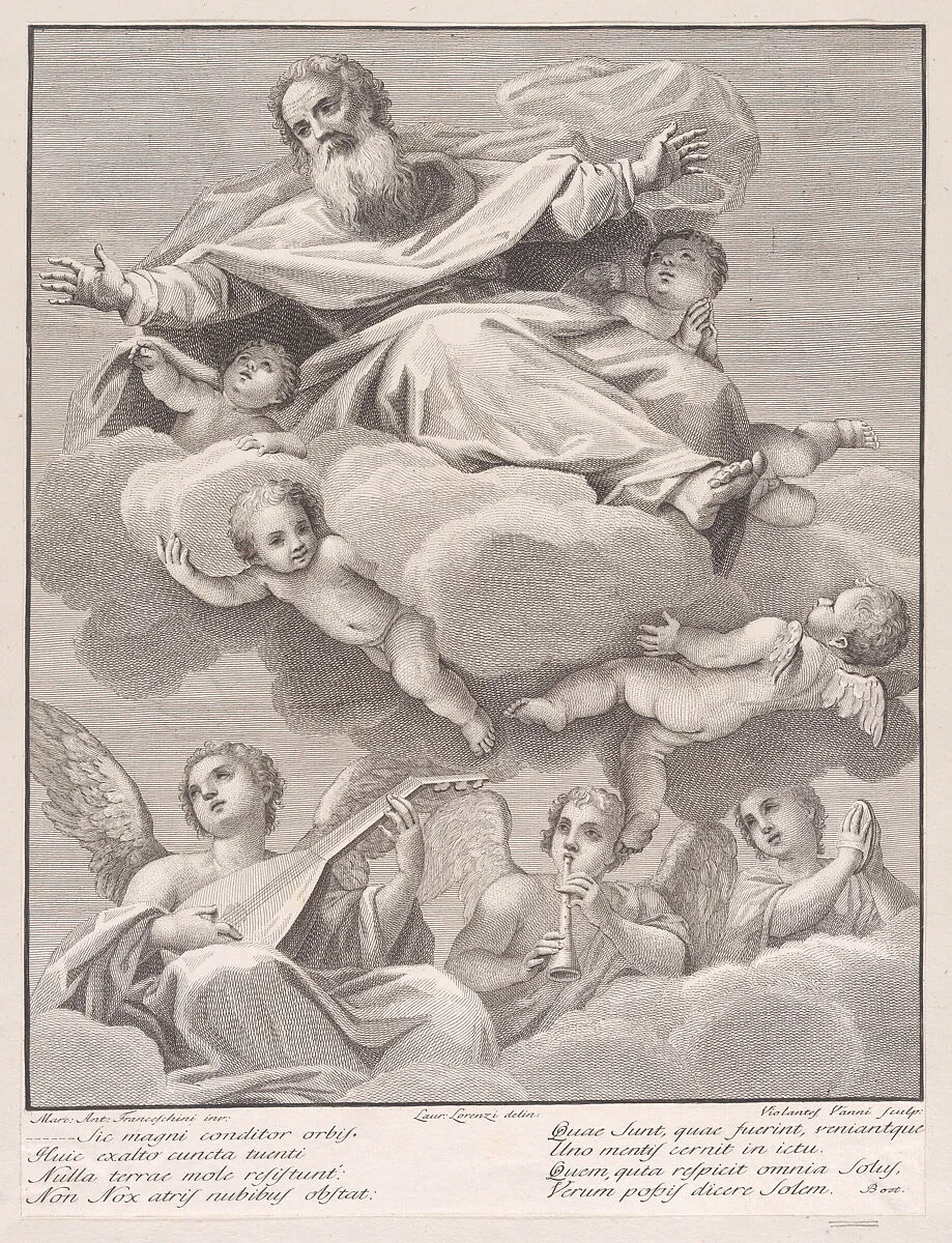 God with musical angels and cherubim — Lorenzo Lorenzi|Marcantonio Franceschini|Violante Vanni