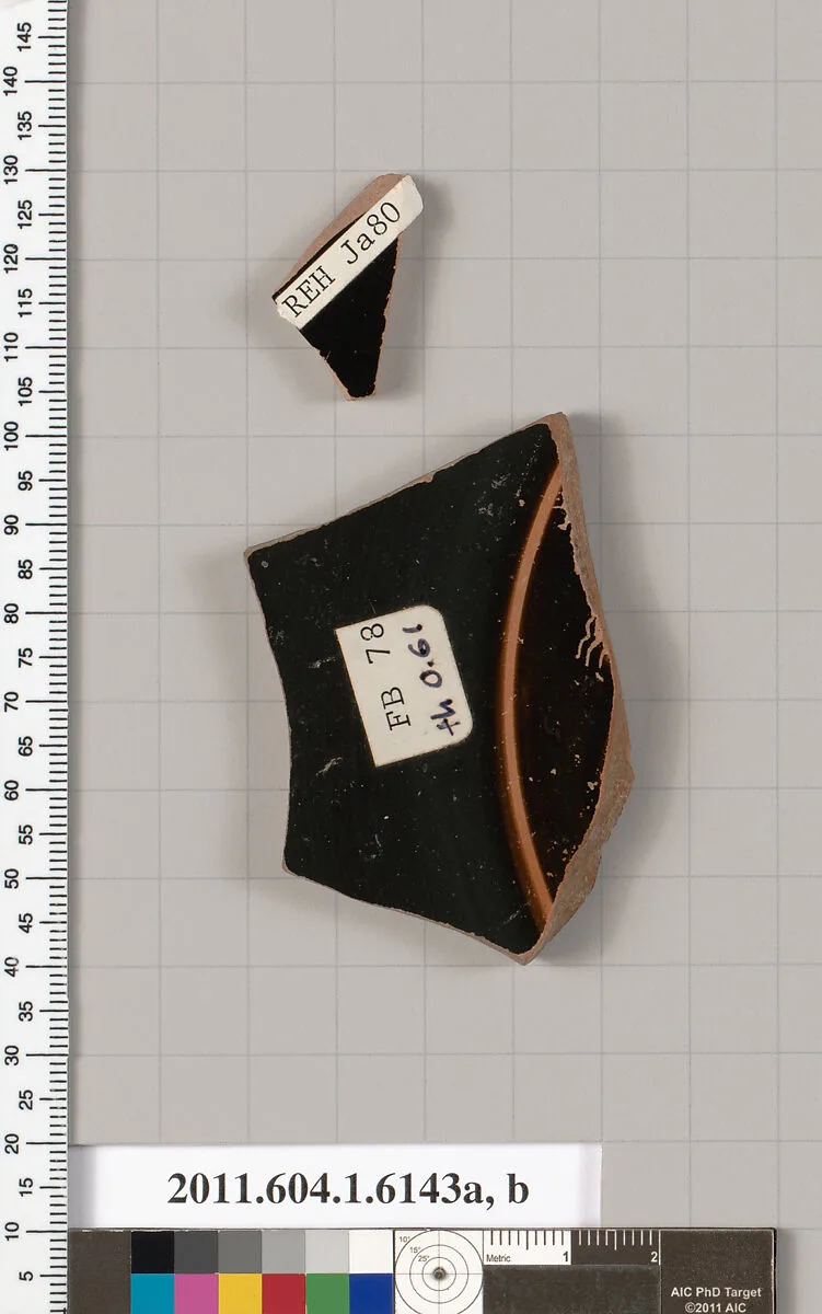 Terracotta fragments of a kylix (drinking cup) — Nicosthenic