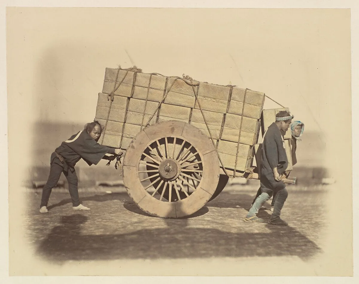 "Shariki," or Cart-Pushing Coolies — Felice Beato
