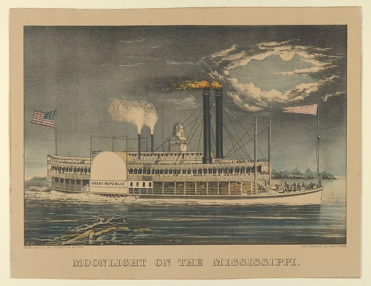Moonlight on the Mississippi — Currier & Ives|Anonymous, American, 19th century
