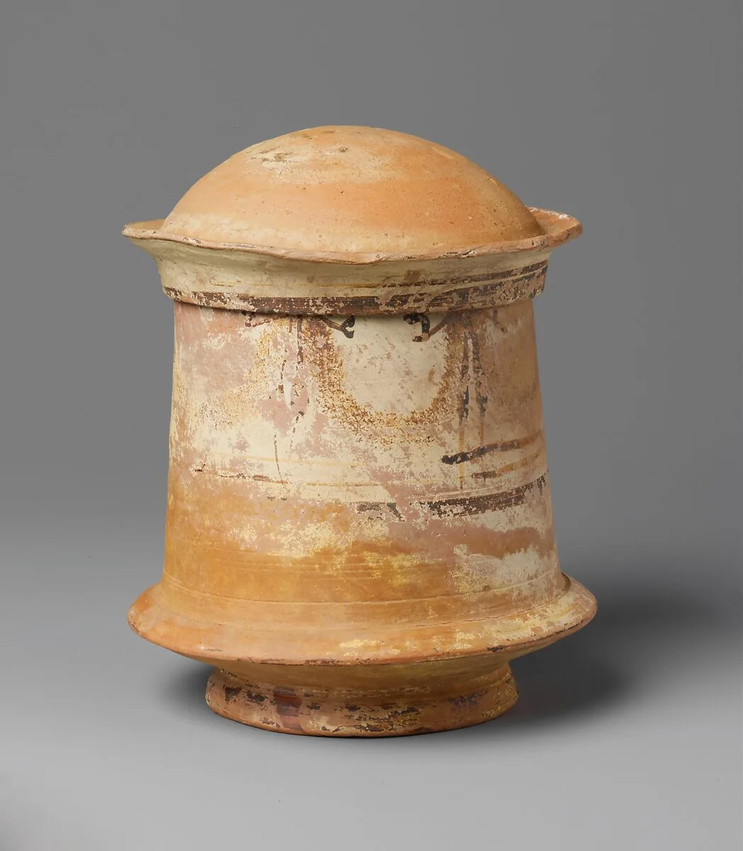 Terracotta pyxis (cosmetic box) with domed lid — Unknown