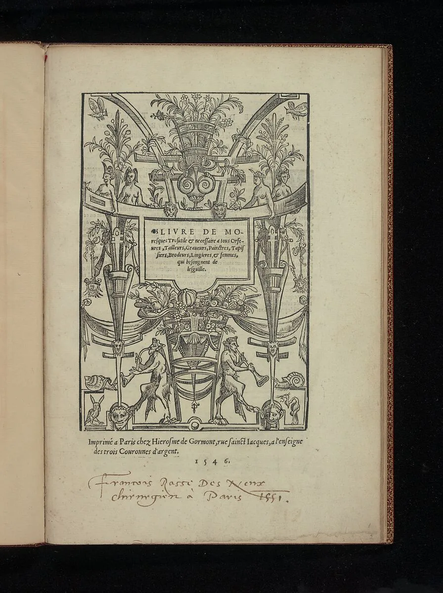 Livre de Moresques, title page (recto) — Cornelis Bos|Cornelis Bos|Hiérosme de Gormont