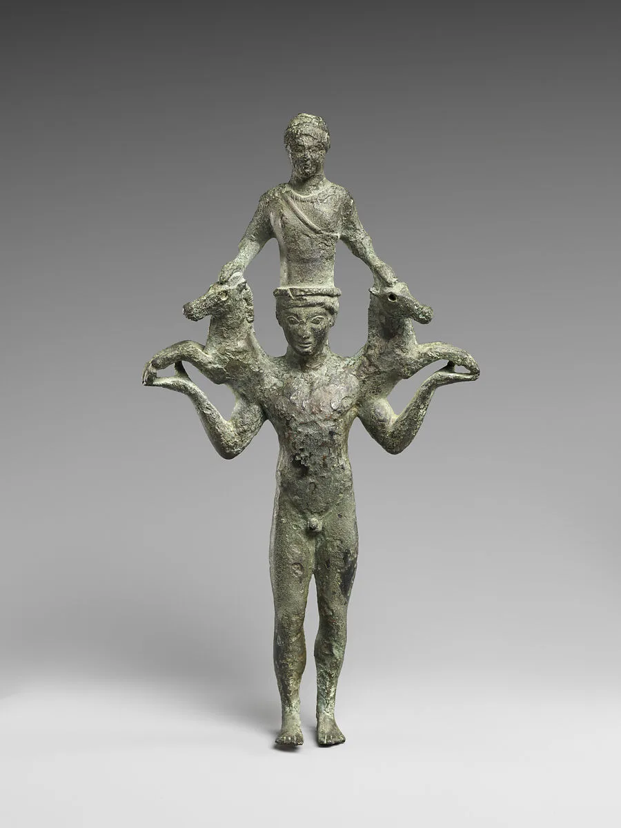 Bronze mirror support in the form of a man — Unknown