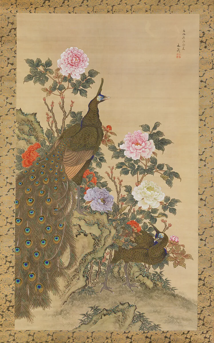 牡丹に孔雀図|Peacocks and Peonies — Tani Bunchō