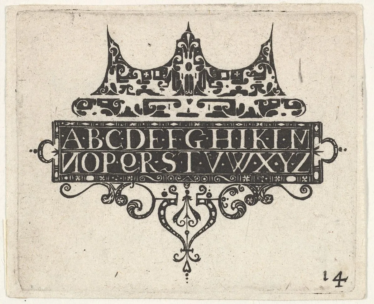 Blackwork Print with the Alphabet — Claes Jansz. Visscher