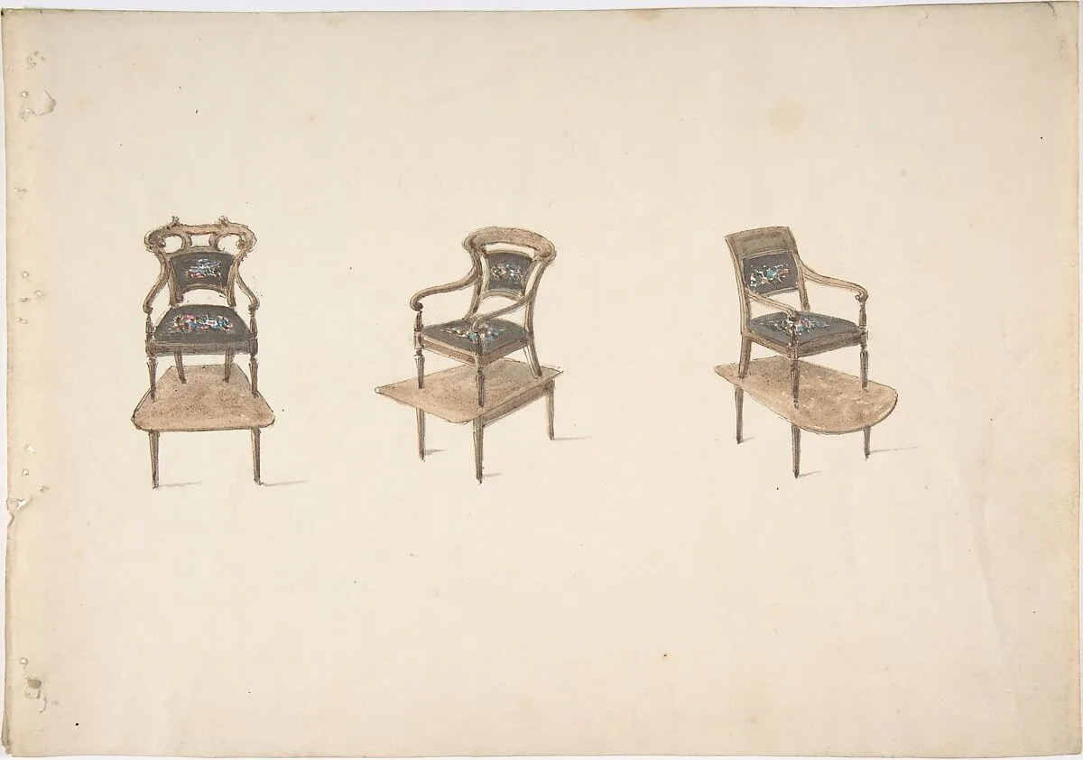 Design for Three Small Elevated Armchairs — Anonymous, British, 19th century